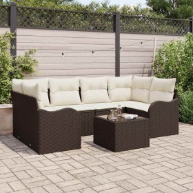 Conjunto de sofá de jardín 7 pcs Marrón 55 x 55 x 37 cm