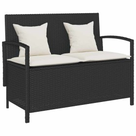 Banco de almacenamiento jardín con cojín ratán sintético negro de , Bancos de jardín - Ref: Foro24-4104211, Precio: 178,39 €