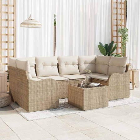 Conjunto de sofá de jardín 7 pcs Beige 55 x 55 x 37 cm