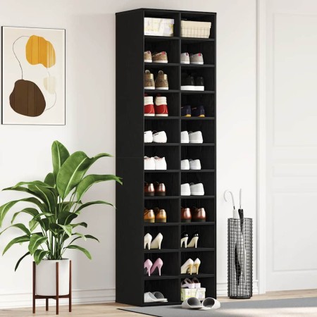 Schuhregal aus schwarzer Eichenholz-Sperrholzplatte 54x34x183 cm von , Schuhregale und Schuhorganisatoren - Ref: Foro24-85937...