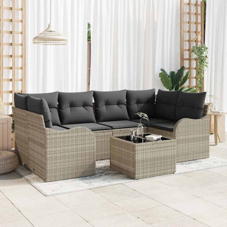 Conjunto de sofá de jardín 7 pcs Gris claro 55 x 55 x 37 cm