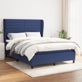 Cama box spring con colchón tela azul 140x190 cm Cama box spring con colchón tela azul 140x190 cm