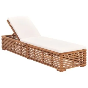Sun lounger with solid cream teak wood cushion by vidaXL, Loungers - Ref: Foro24-316037, Price: 327,35 €, Discount: %