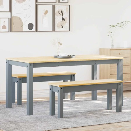 Esstischset Panama, 3-teilig, aus massivem Kiefernholz in Grau. von , Möbelsets für Küchen und Esszimmer - Ref: Foro24-334517...