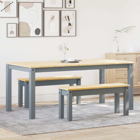 Esstischset Panama, 3-teilig, aus massivem Kiefernholz in Grau. von , Möbelsets für Küchen und Esszimmer - Ref: Foro24-334518...