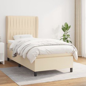 Cama box spring con colchón tela color crema 80x200 cm en Camas y somieres | Comprar online en Foro24
