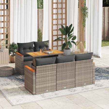 Set sofás jardín y cojines 6 pzas ratán sintético acacia gris by , Garden sets - Ref: Foro24-3327441, Price: 423,38 €, Discou...
