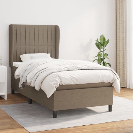 Cama box spring con colchón tela gris taupe 90x190 cm