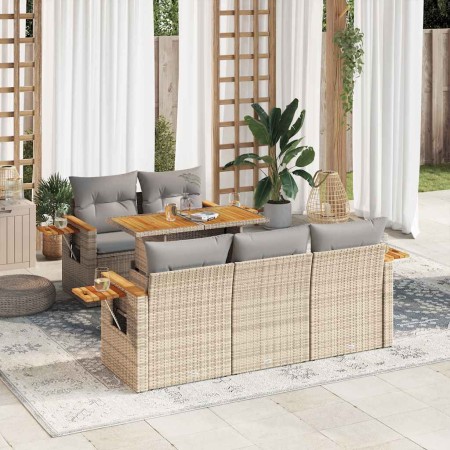 Set sofás jardín y cojines 6 pzas ratán sintético acacia beige de , Conjuntos de jardín - Ref: Foro24-3327552, Precio: 499,39...