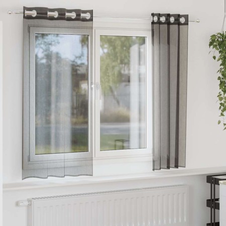 Gauze curtains with eyelets 2 units black 140x140 cm by , Curtains and curtains - Ref: Foro24-4102059, Price: 11,57 €, Discou...