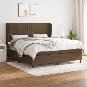 Cama box spring con colchón tela marrón oscuro 160x200 cm en Camas y somieres | Comprar online en Foro24