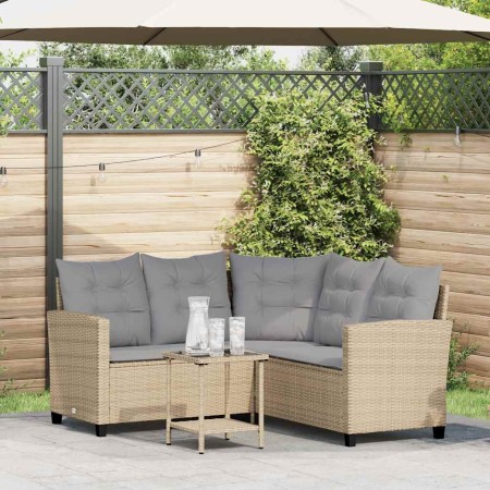 Sofá de jardín en forma de L con mesa y cojines ratán PE beige by , Outdoor sofas - Ref: Foro24-4103875, Price: 312,40 €, Dis...