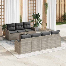 Conjunto de sofá de jardín 8 pcs Gris claro 55 x 55 x 37 cm