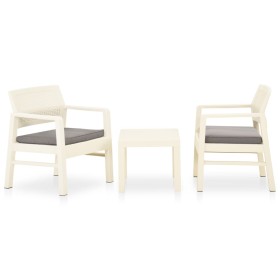 3-teiliges Gartenmöbel-Set mit weißen Kunststoffkissen von vidaXL, Gartensets - Ref: Foro24-315854, Preis: 148,73 €, Rabatt: %