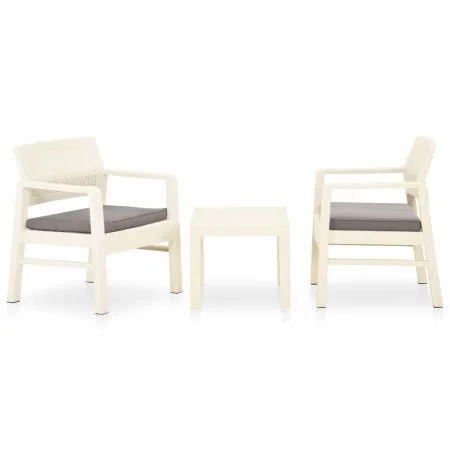 3-teiliges Gartenmöbel-Set mit weißen Kunststoffkissen von vidaXL, Gartensets - Ref: Foro24-315854, Preis: 128,54 €, Rabatt: %