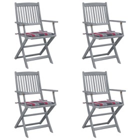 Folding garden chairs 4 pcs solid acacia wood and cushions by , Garden chairs - Ref: Foro24-3064522, Price: 188,82 €, Discoun...