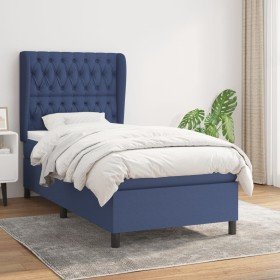Cama box spring con colchón tela azul 90x200 cm en Camas y somieres | Comprar online en Foro24