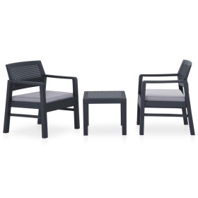 Set de muebles de jardín 3 piezas con cojines plástico gris