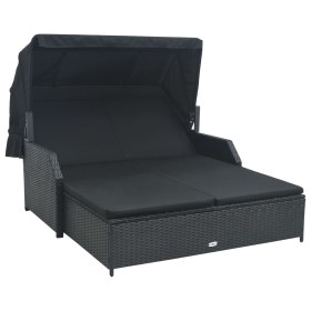 Tumbona para 2 personas con toldo ratán sintético negro de , Camas para exteriores - Ref: Foro24-47443, Precio: 598,67 €, Des...