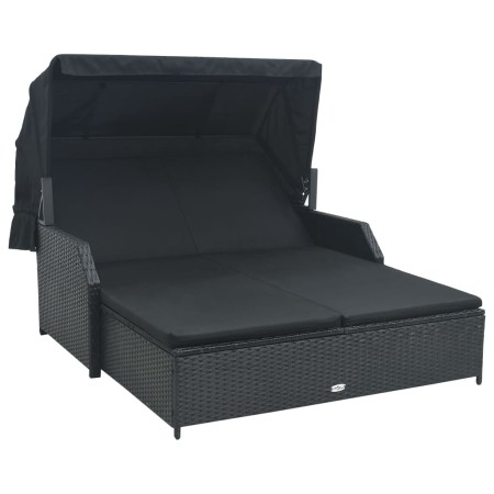 Tumbona para 2 personas con toldo ratán sintético negro de , Camas para exteriores - Ref: Foro24-47443, Precio: 598,67 €, Des...