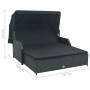 Tumbona para 2 personas con toldo ratán sintético negro de , Camas para exteriores - Ref: Foro24-47443, Precio: 598,67 €, Des...