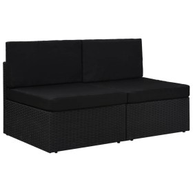 Zweisitziges schwarzes Kunststoff-Rattan-Sofa mit Sektionen. von , Modulare Sofas für den Außenbereich - Ref: Foro24-49503, P...