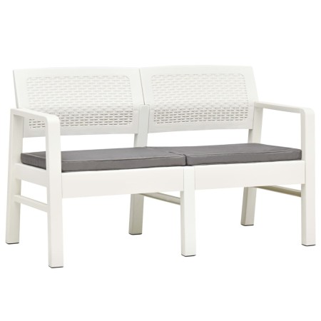 Zweierbank aus weißem Kunststoff mit Kissen, 120 cm. von , Gartenbänke - Ref: Foro24-48821, Preis: 193,52 €, Rabatt: %