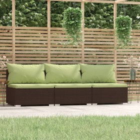 Sofá de jardín de 3 plazas con cojines ratán sintético marrón de , Conjuntos de jardín - Ref: Foro24-317561, Precio: 309,24 €...