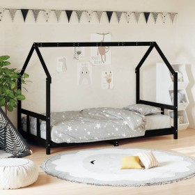 Kinderbettgestell aus schwarzem Kiefernholz 90x200 cm von , Kinderbetten und Betten für Kinder - Ref: Foro24-835720, Preis: 1...