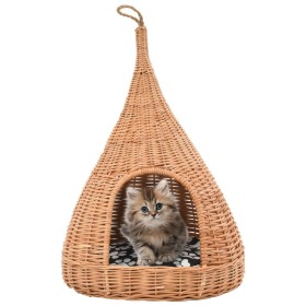 Cat house with cushion and teepee shape in natural willow 40x60cm by , Cat furniture - Ref: Foro24-170777, Price: 105,97 €, D...