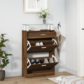Schuhschrank aus braunem Eichenfurnierholz 63x24x104 cm. von , Schuhregale und Schuhorganisatoren - Ref: Foro24-342569, Preis...