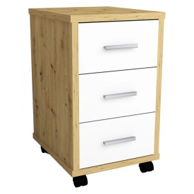 FMD Rollcontainer in glänzendem Weiß und handwerklichem Eichenholz-Look von , Aktenschränke - Ref: Foro24-429440, Preis: 133,...