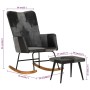 Rocking chair with genuine leather seat and black canvas. by , Rocking chairs - Ref: Foro24-339710, Price: 122,32 €, Discount: %