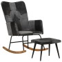 Rocking chair with genuine leather seat and black canvas. by , Rocking chairs - Ref: Foro24-339710, Price: 122,32 €, Discount: %