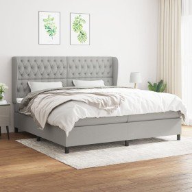 Cama box spring con colchón tela gris claro 200x200 cm