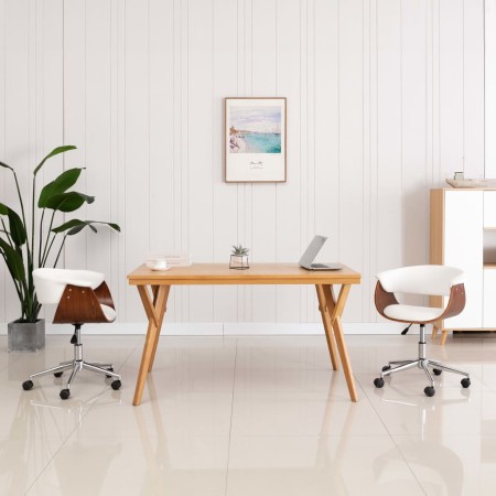 Swivel office chair with curved wood and white synthetic leather. by , Office chairs - Ref: Foro24-3054831, Price: 162,79 €, ...