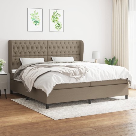 Cama box spring con colchón tela gris taupe 200x200 cm