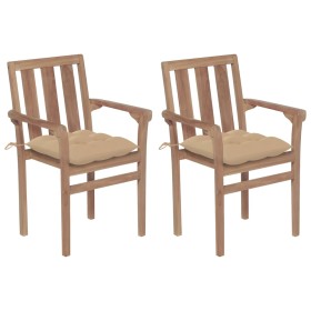 Sillas de jardín 2 unidades madera de teca con cojines beige de , Sillas de jardín - Ref: Foro24-3062226, Precio: 255,23 €, D...