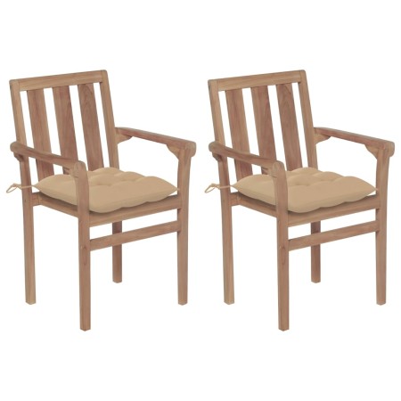 Sillas de jardín 2 unidades madera de teca con cojines beige de , Sillas de jardín - Ref: Foro24-3062226, Precio: 255,23 €, D...
