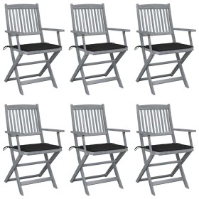 Faltbare Gartenstühle, 6 Stück, mit massiven Akazienholz-Kissen. von , Gartenstühle - Ref: Foro24-3065414, Preis: 314,18 €, R...