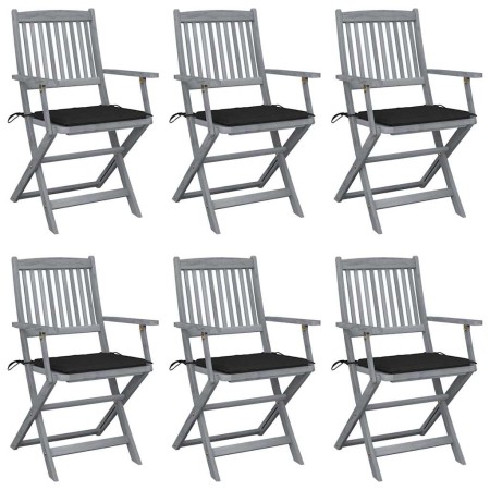 Faltbare Gartenstühle, 6 Stück, mit massiven Akazienholz-Kissen. von , Gartenstühle - Ref: Foro24-3065414, Preis: 314,18 €, R...