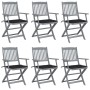 Folding garden chairs 6 pcs with solid acacia wood cushions by , Garden chairs - Ref: Foro24-3065414, Price: 313,95 €, Discou...