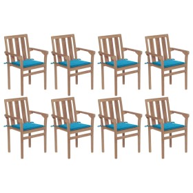 Sillas de jardín apilables 8 uds madera maciza teca con cojines de , Sillas de jardín - Ref: Foro24-3073437, Precio: 1,00 €, ...