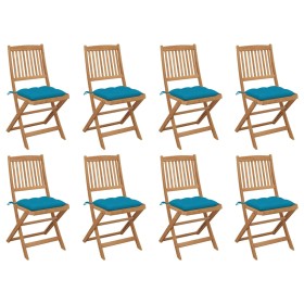 Folding garden chairs 8 units and solid acacia wood cushions by , Garden chairs - Ref: Foro24-3075132, Price: 408,42 €, Disco...