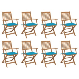 Folding garden chairs 8 units and solid acacia wood cushions by , Garden chairs - Ref: Foro24-3075089, Price: 445,09 €, Disco...
