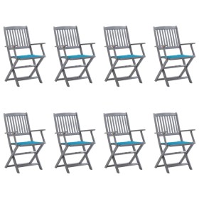 Folding garden chairs 8 units and solid acacia wood cushions by , Garden chairs - Ref: Foro24-3078266, Price: 365,13 €, Disco...