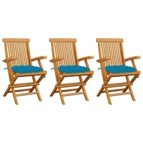 Gartenstühle 3 Stück Teakholz mit hellblauen Polstern von vidaXL, Gartenstühle - Ref: Foro24-3062533, Preis: 245,67 €, Rabatt: %
