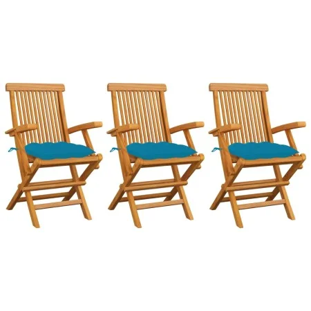Gartenstühle 3 Stück Teakholz mit hellblauen Polstern von vidaXL, Gartenstühle - Ref: Foro24-3062533, Preis: 245,67 €, Rabatt: %