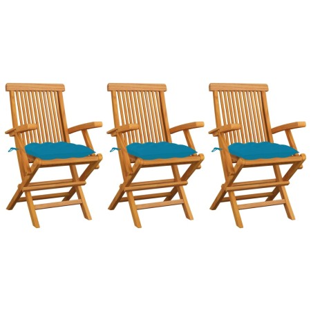 Gartenstühle 3 Stück Teakholz mit hellblauen Polstern von vidaXL, Gartenstühle - Ref: Foro24-3062533, Preis: 254,52 €, Rabatt: %