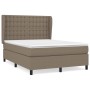 Cama box spring con colchón tela gris taupe 140x190 cm